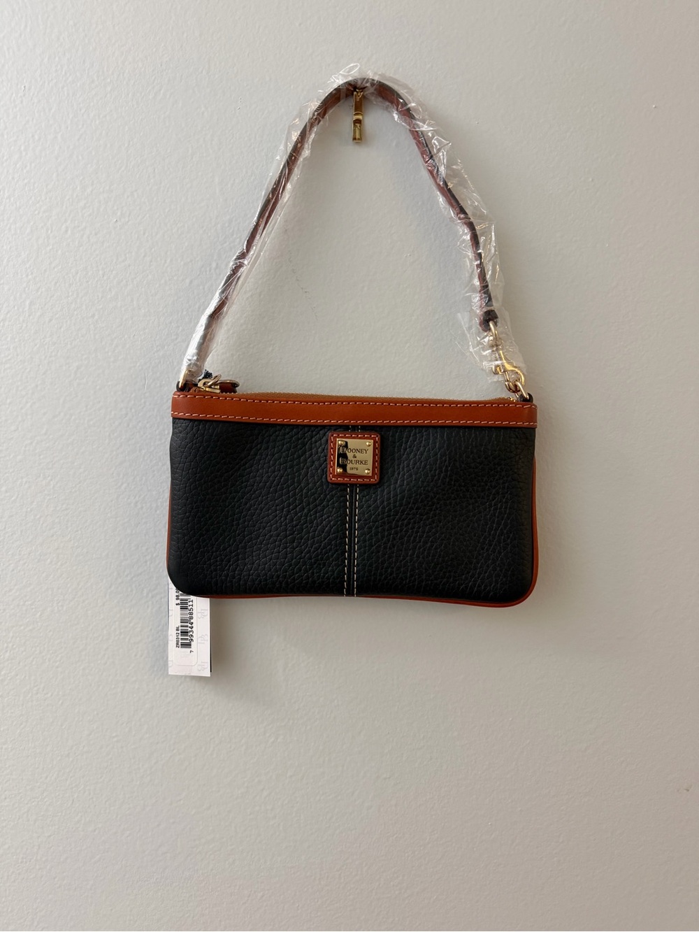 Dooney & Bourke Black and Brown Pebble Leather Wristlet